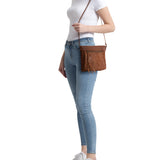 The Sak Sanibel Mini Crossbody - Leather - Tobacco Floral Embossed