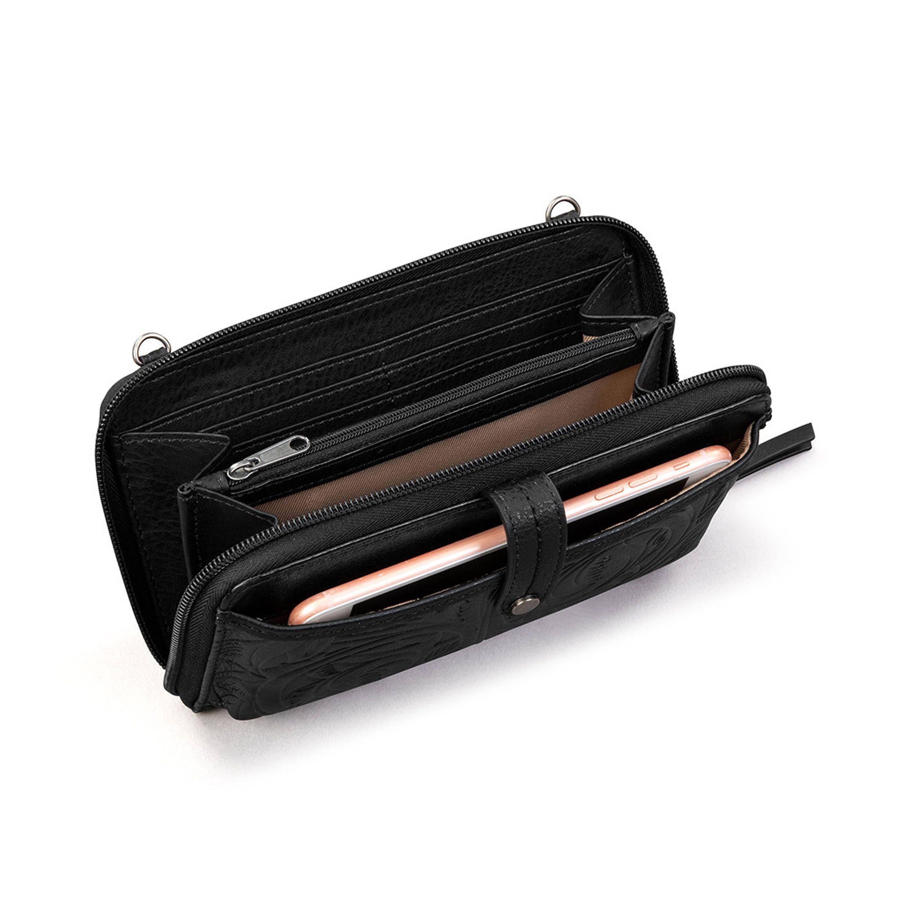 The Sak Iris Smartphone Wallet - Leather - Black Leaf Embossed