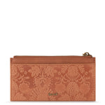 The Sak Neva Large Card Wallet - Leather - Tobacco Floral Embossed