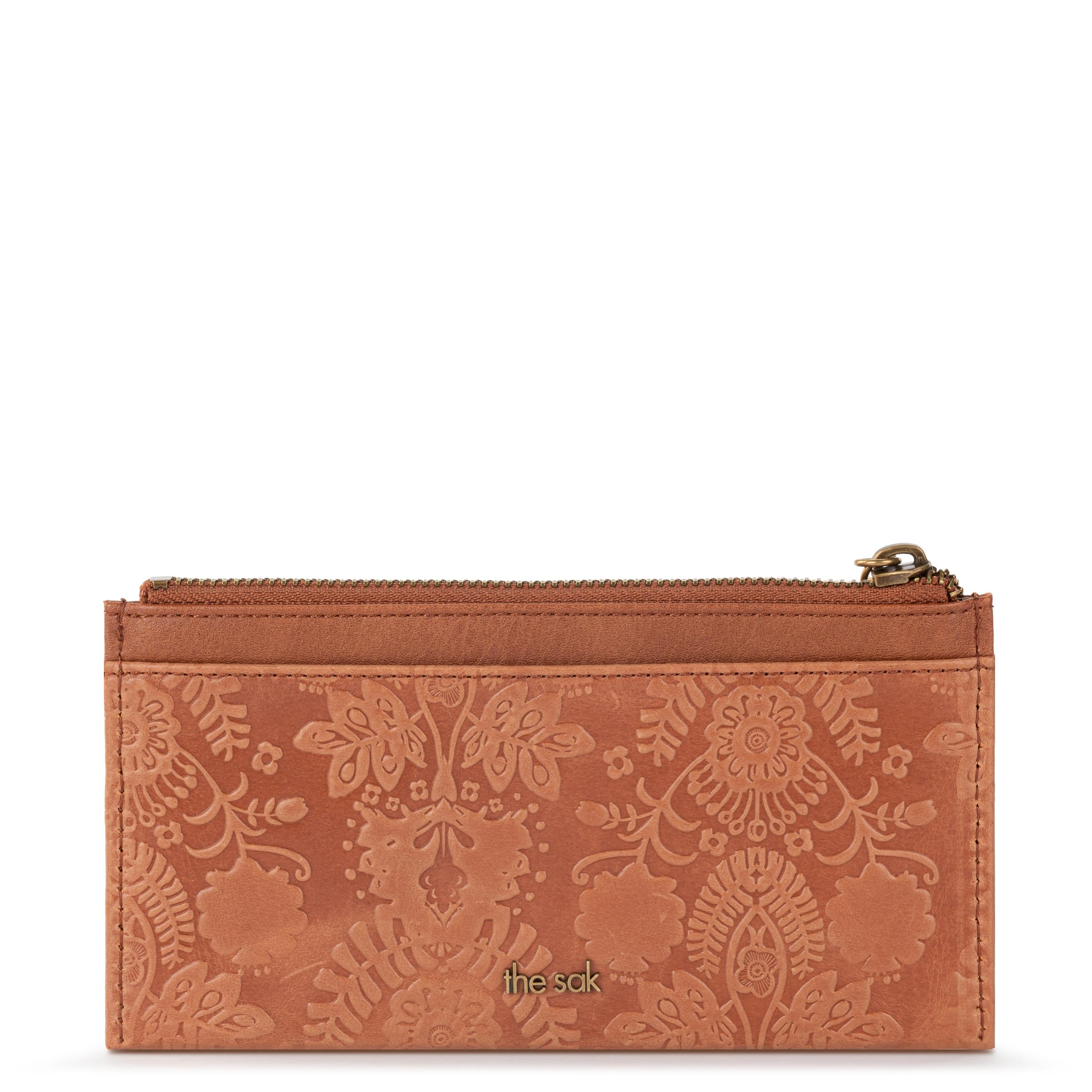 The Sak Neva Large Card Wallet - Leather - Tobacco Floral Embossed