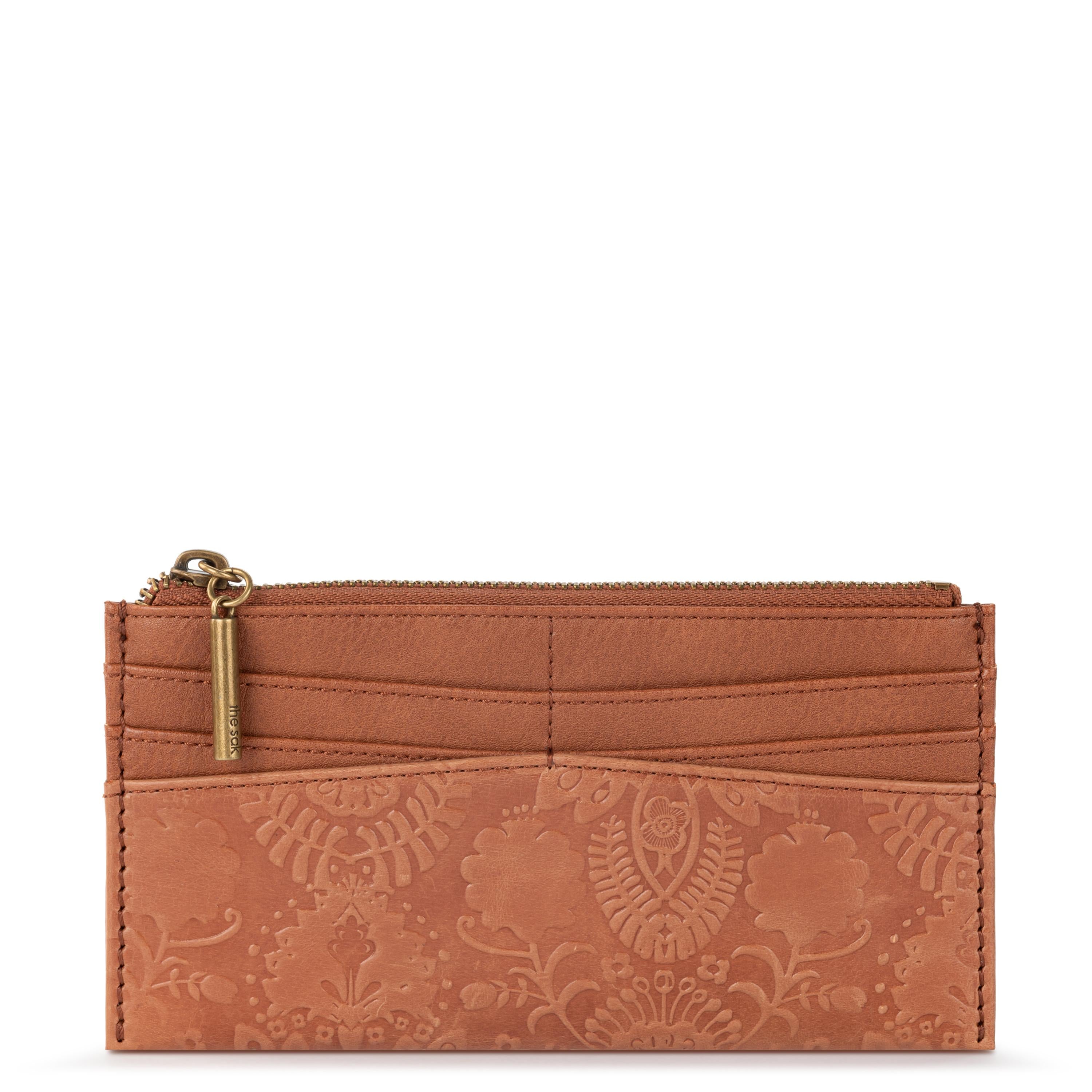 The Sak Neva Large Card Wallet - Leather - Tobacco Floral Embossed