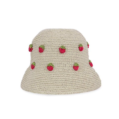 The Sak Lanie Bucket Hat - Hand Crochet - Natural Strawberries