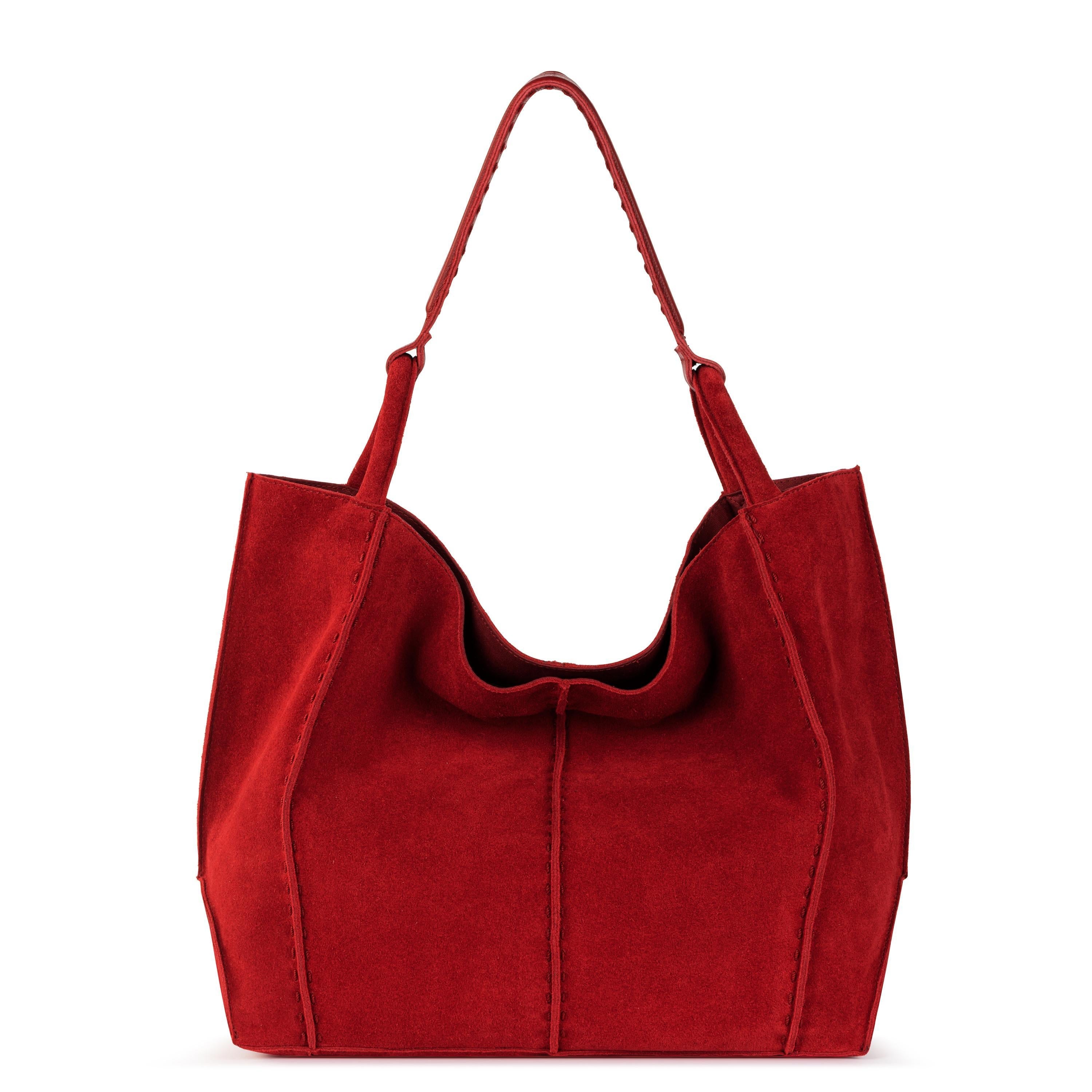 The Sak Los Feliz Large Tote and Iris Smartphone Wallet Bundle - Leather - Scarlet Suede