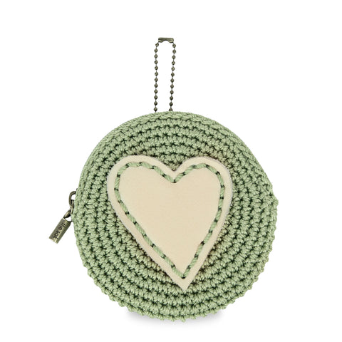 The Sak Circle Coin Pouch - Hand Crochet - Seafoam Stone Heart