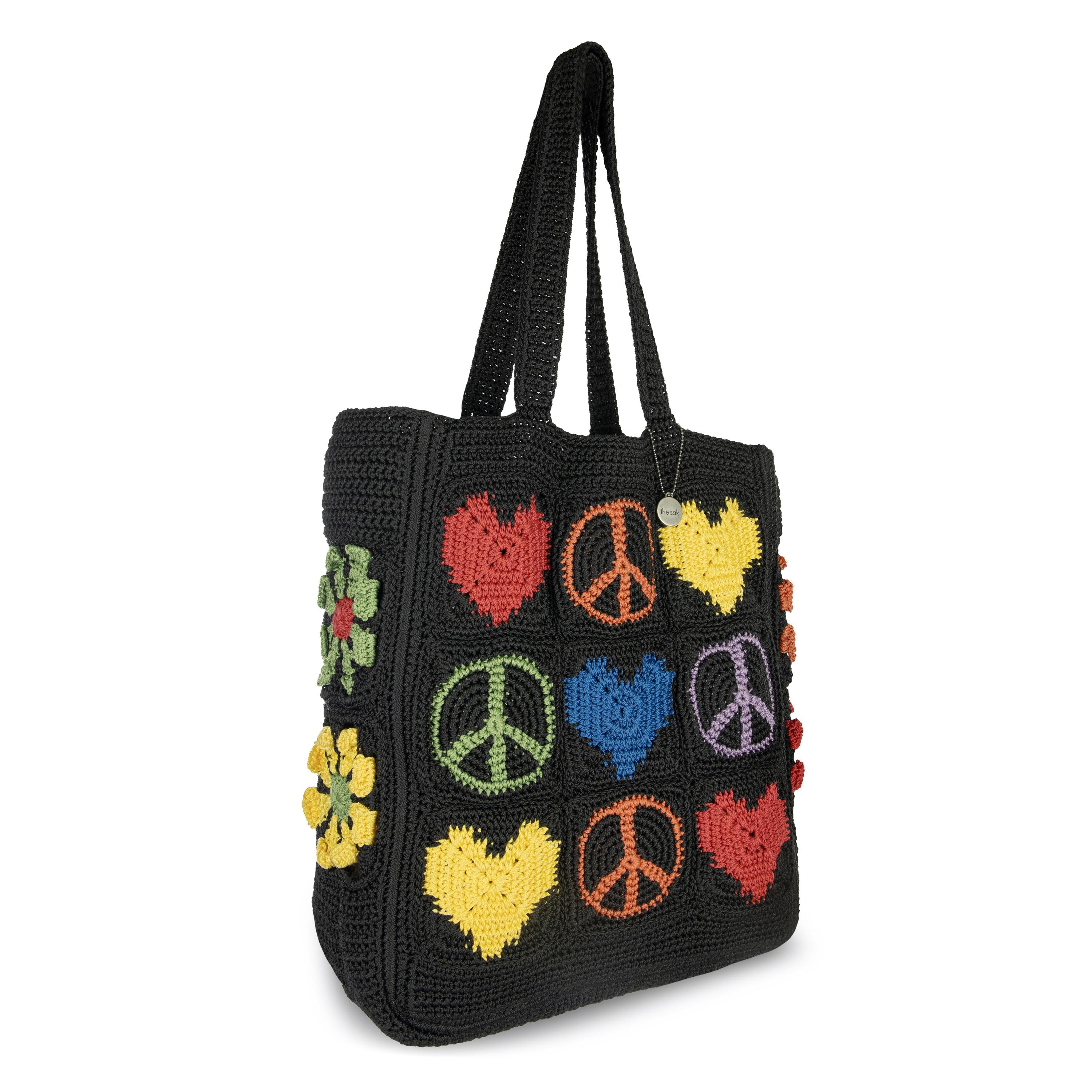 The Sak Lanie Market Tote - Hand Crochet - Black Peace And Love