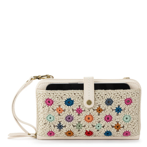 The Sak Iris Smartphone Wallet - Hand Crochet - Natural Multi Flowers
