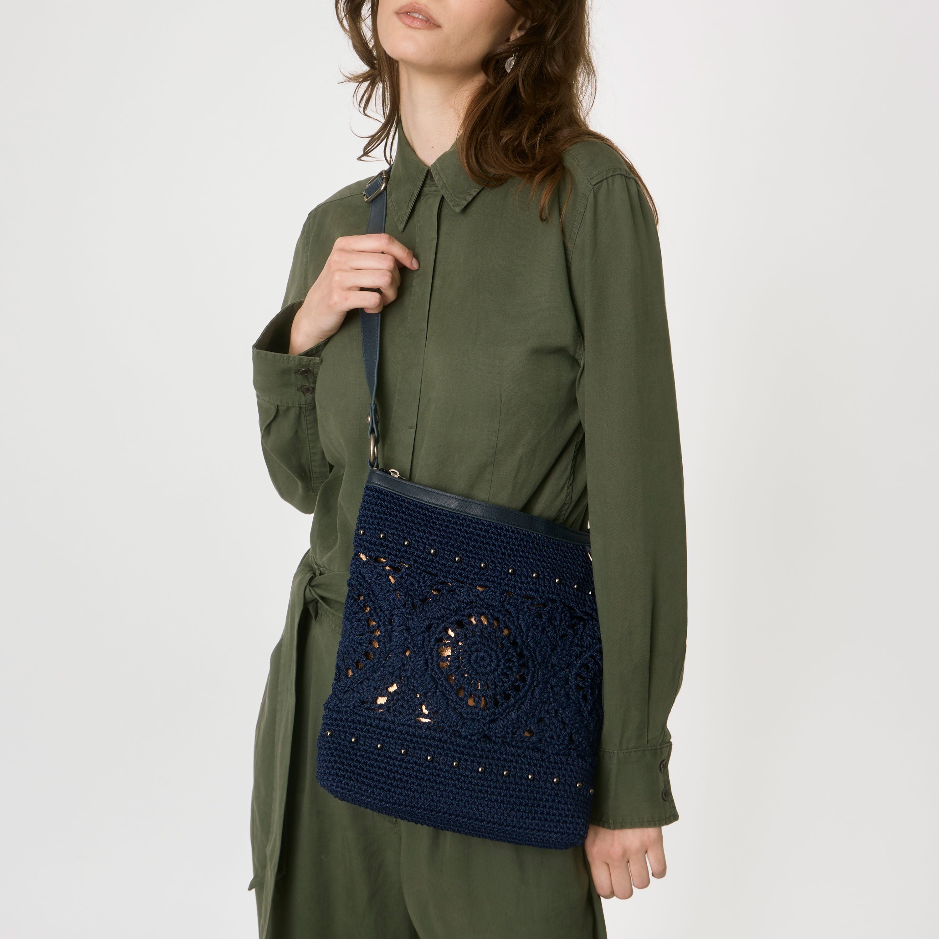The Sak Lucia Crossbody - Hand Crochet - Denim Medallion