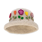 The Sak Lanie Bucket Hat - Hand Crochet - Flower Ecru