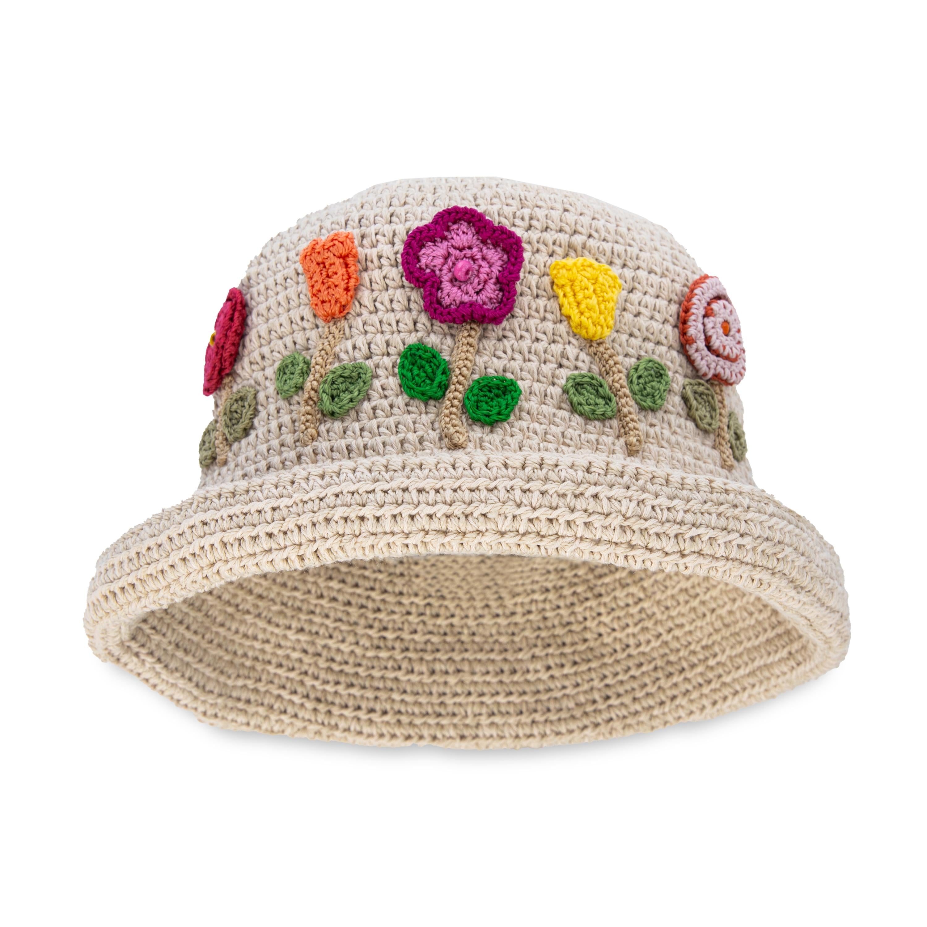 The Sak Lanie Bucket Hat - Hand Crochet - Flower Ecru