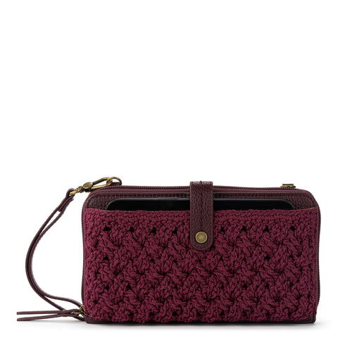 The Sak Iris Smartphone Wallet - Hand Crochet - Black Cherry Cozy Weave