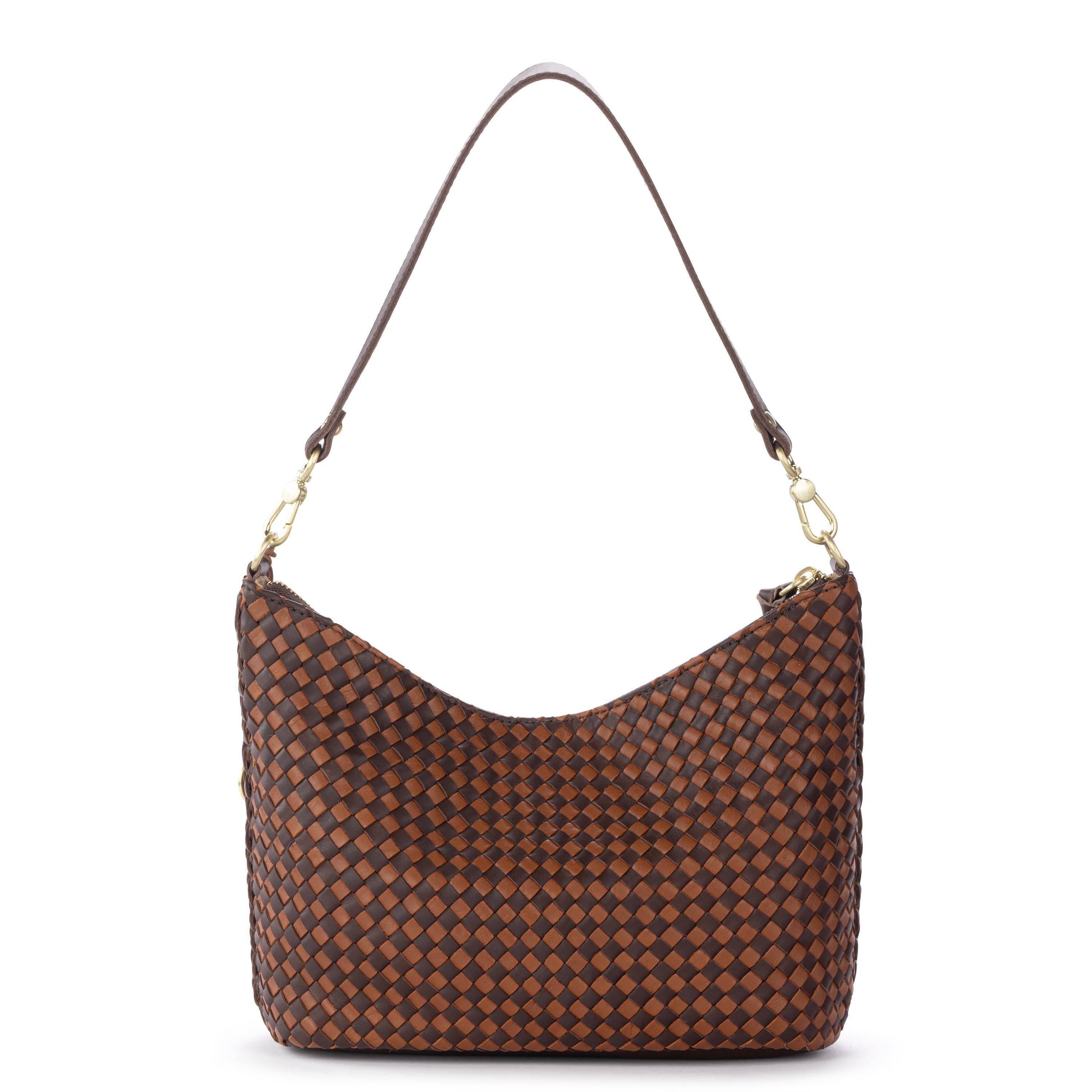 The Sak Juniper Small Hobo - Leather - Woven Mahogany Cognac