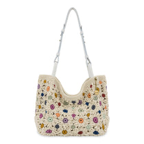 The Sak Los Feliz Med Tote - Hand Crochet - Natural Multi Flowers