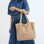The Sak Sola Carryall Tote - Hand Crochet - Bamboo With Gold