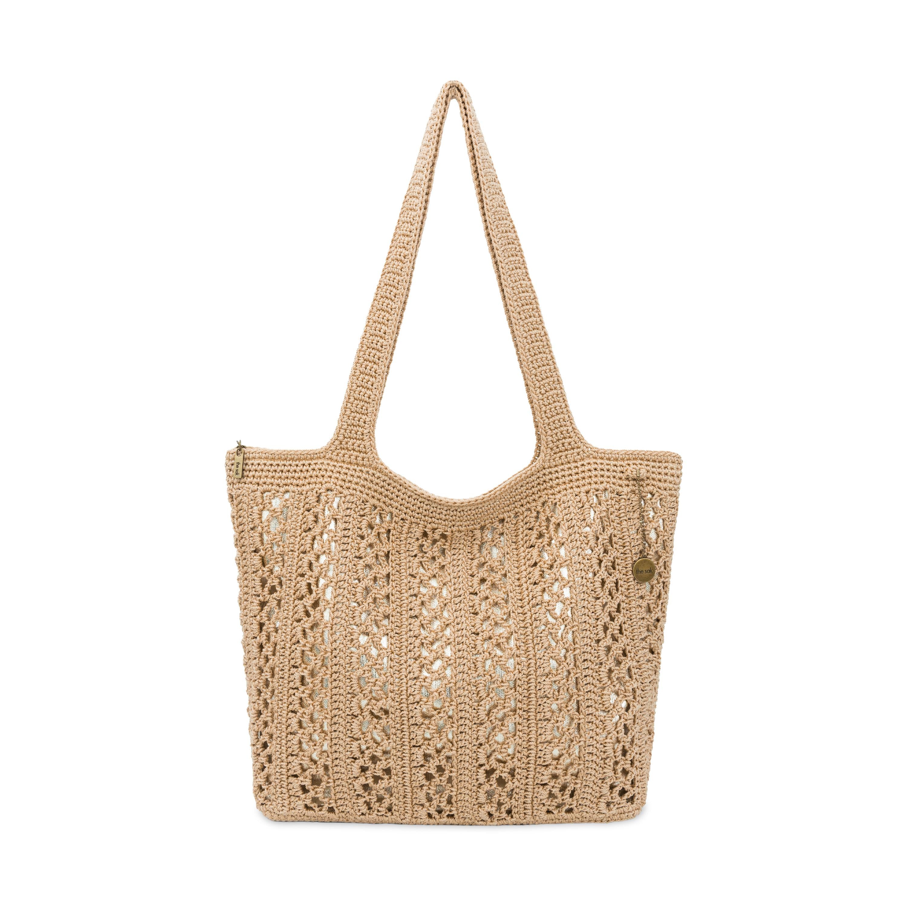 The Sak Sola Carryall Tote - Hand Crochet - Bamboo With Gold