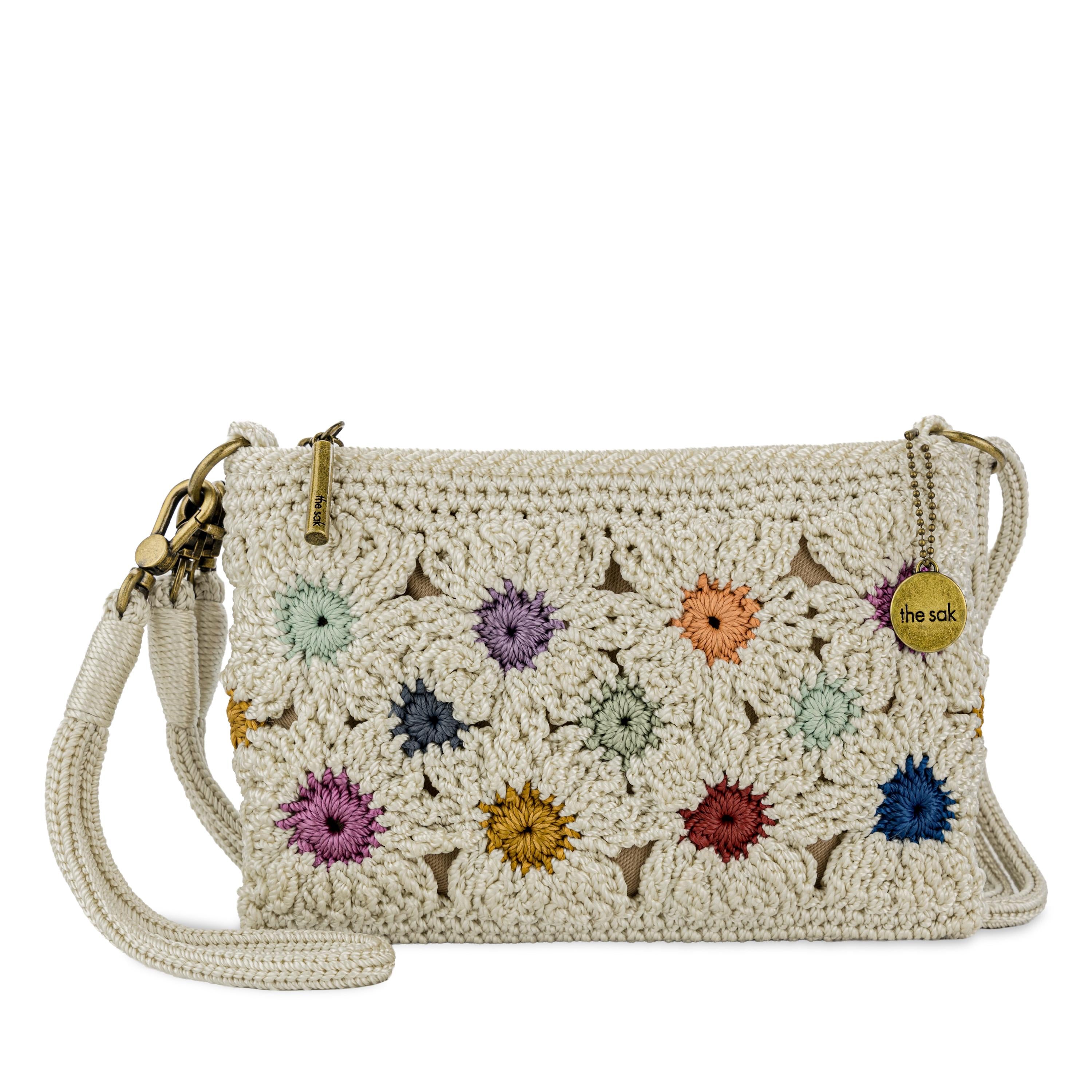 The Sak Vita Convertible Wristlet - Hand Crochet - Natural Multi Flowers