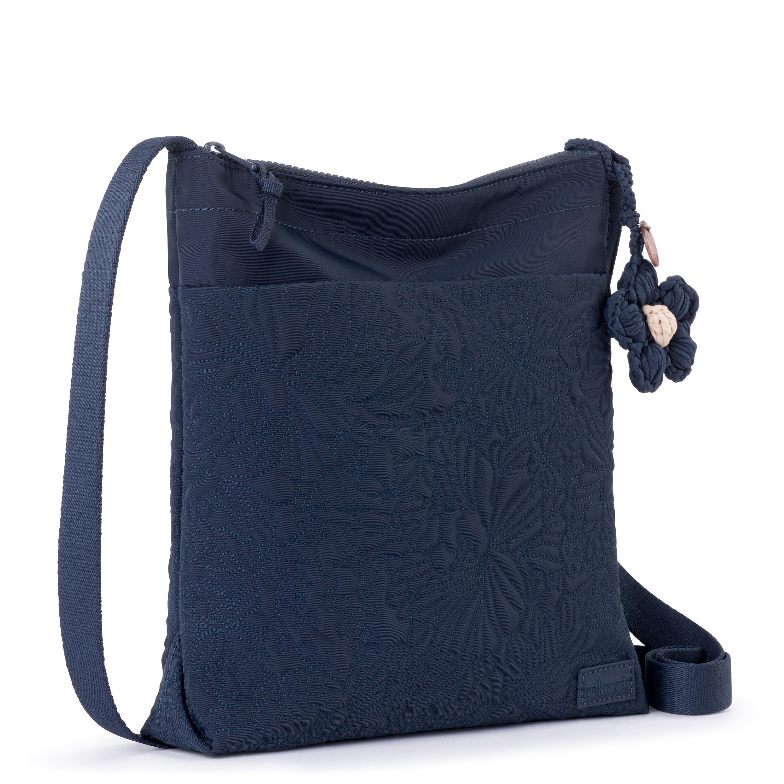 Sakroots Banyan Basic Crossbody - EcoTwill - Navy Flower Blossom Quilted