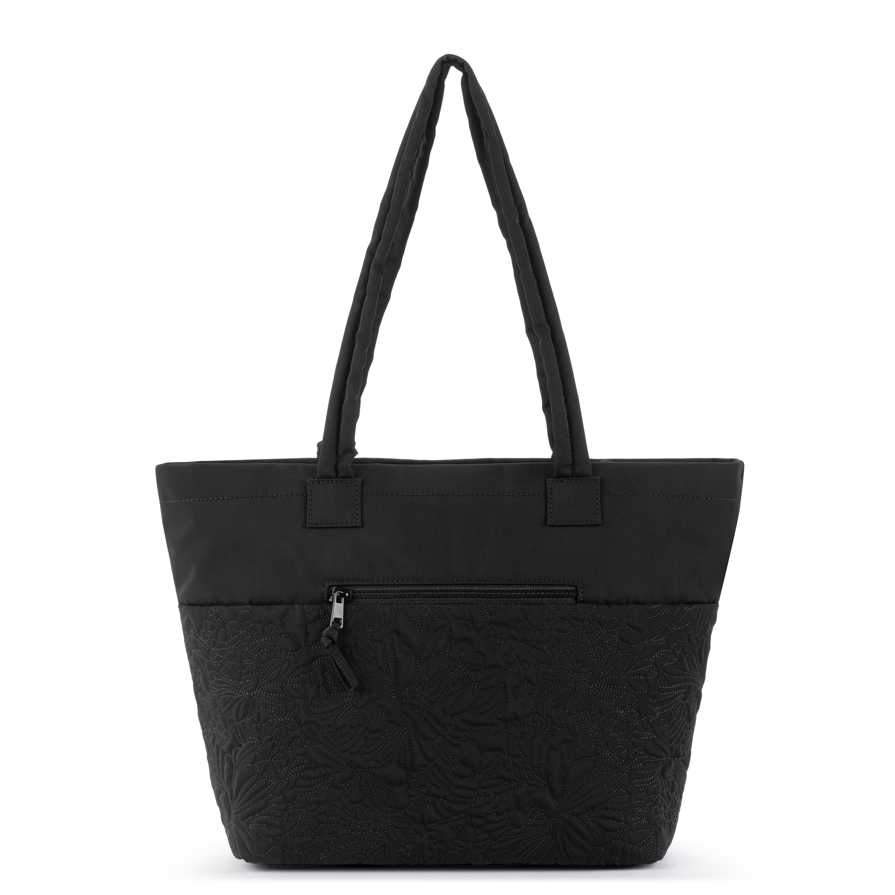 Sakroots Banyan Shoulder Tote - EcoTwill - Black Flower Blossom Quilted