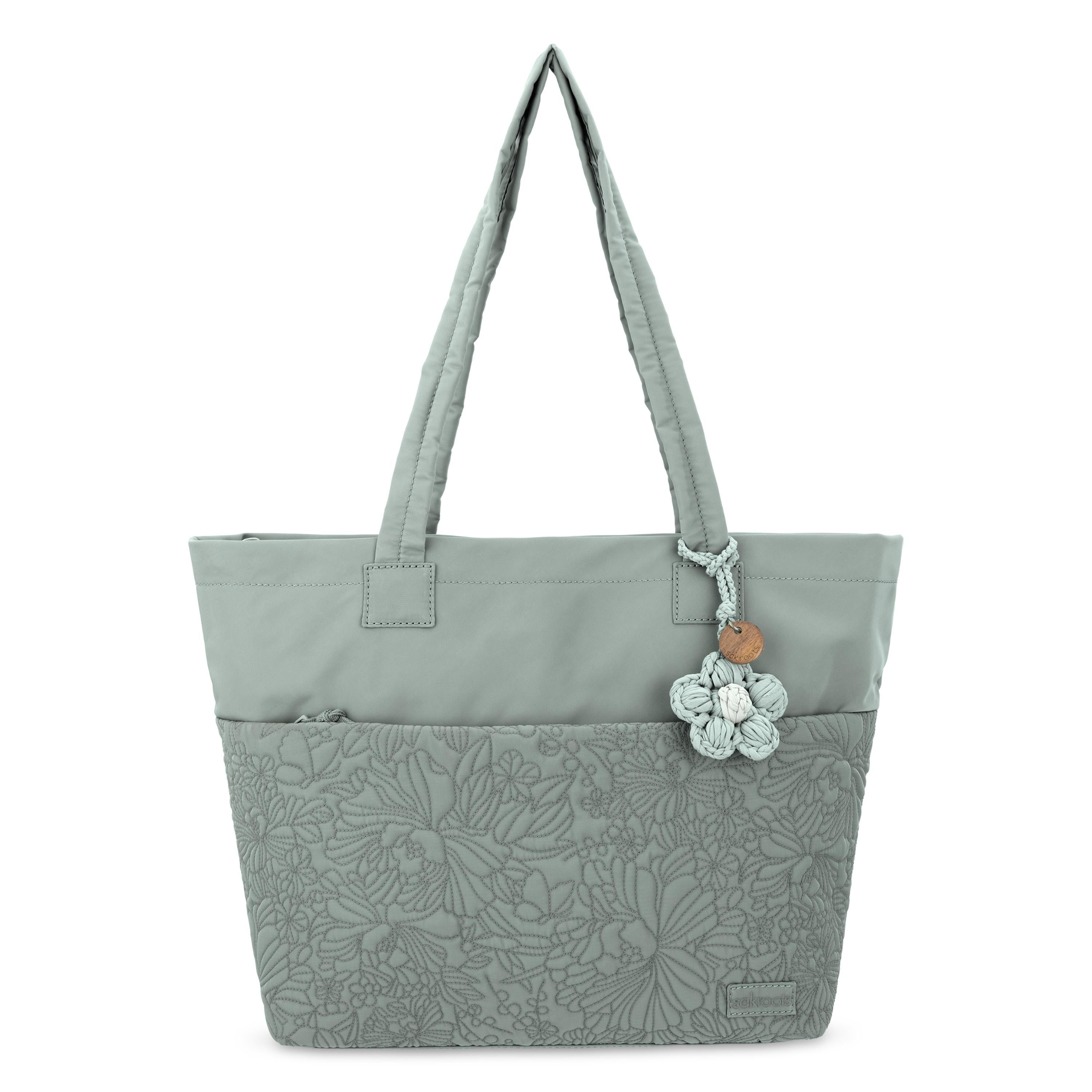 Sakroots Banyan Shoulder Tote - EcoTwill - Sage Flower Blossom Quilted