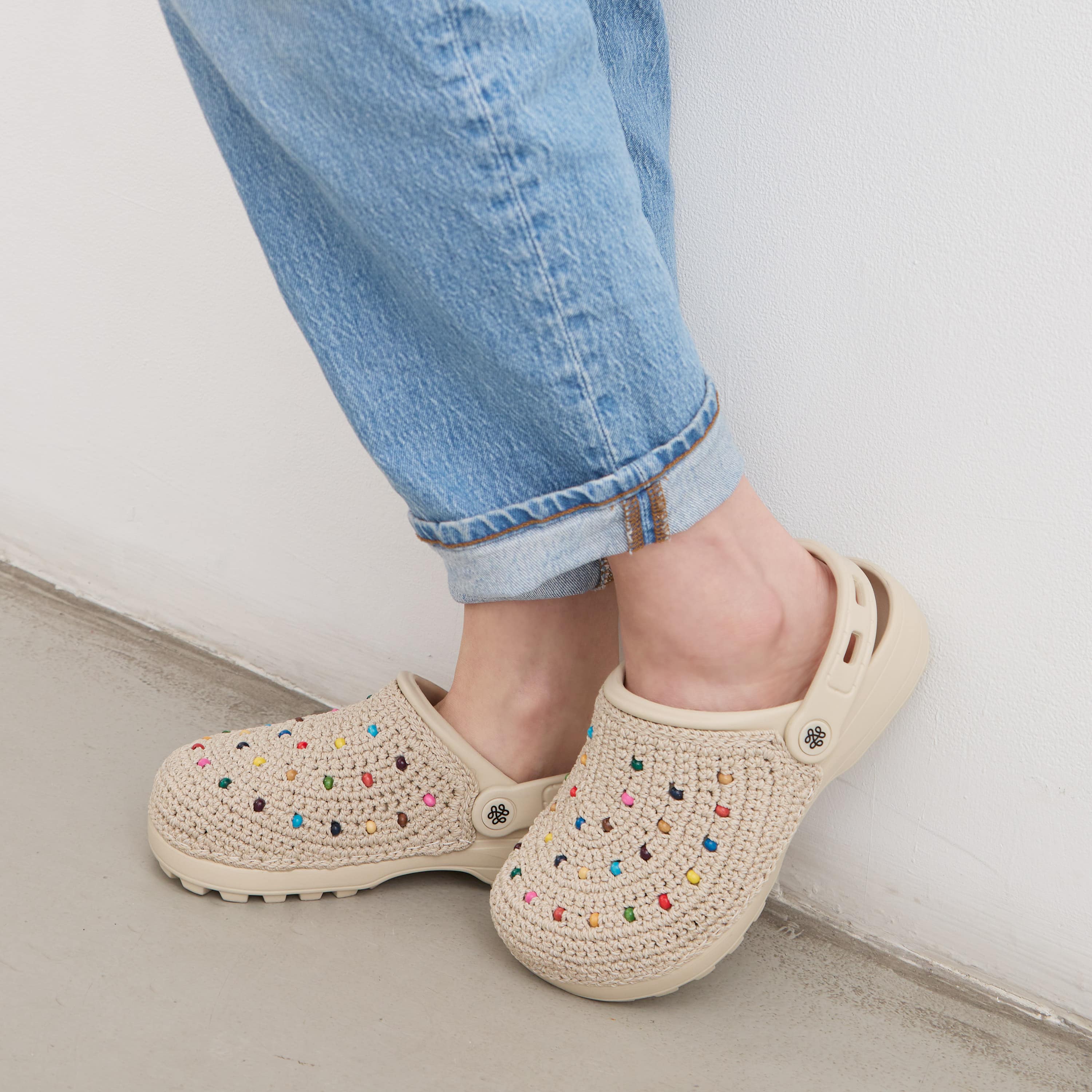 The Sak Bolo Eva Clog - Hand Crochet - Ecru Multi Beads
