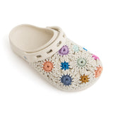 The Sak Bolo Eva Clog - Hand Crochet - Natural Multi Flowers