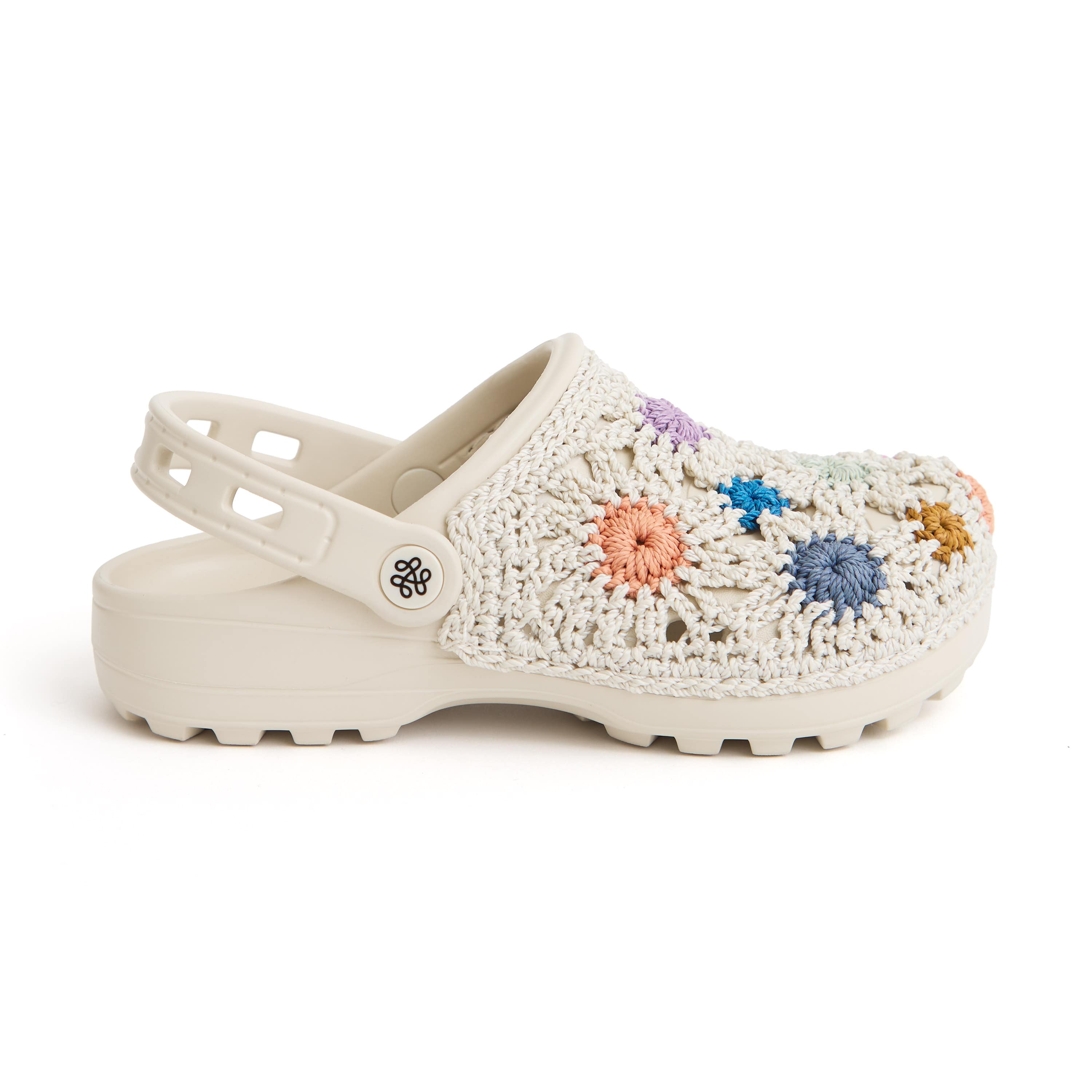 The Sak Bolo Eva Clog - Hand Crochet - Natural Multi Flowers