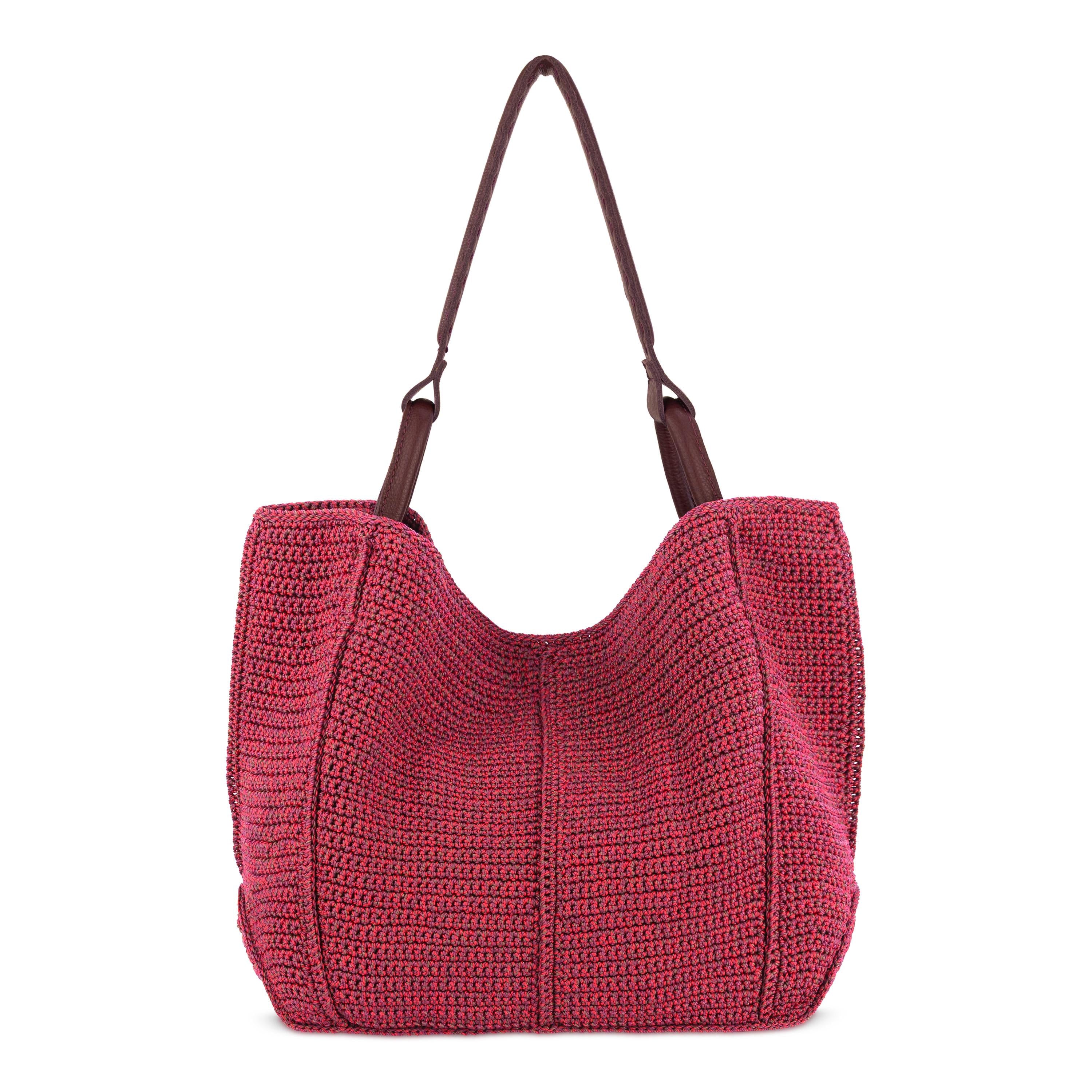 The Sak Los Feliz Large Tote - Hand Crochet - Black Cherry Static