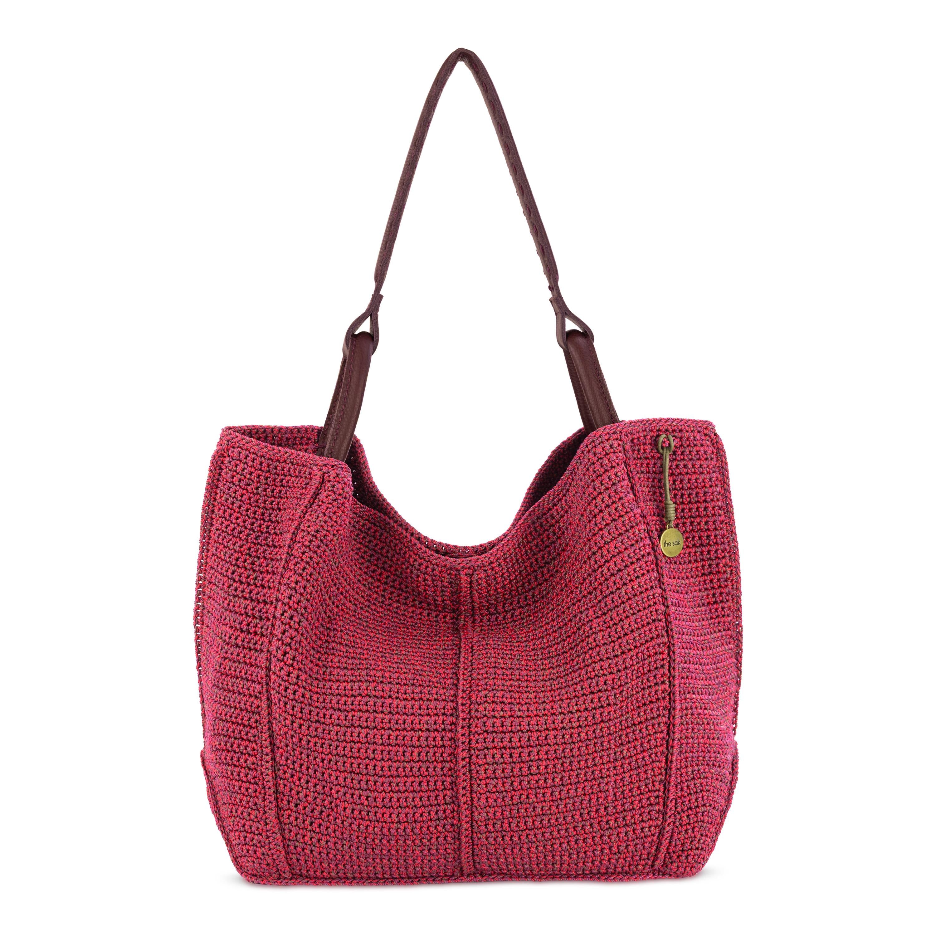 The Sak Los Feliz Large Tote - Hand Crochet - Black Cherry Static