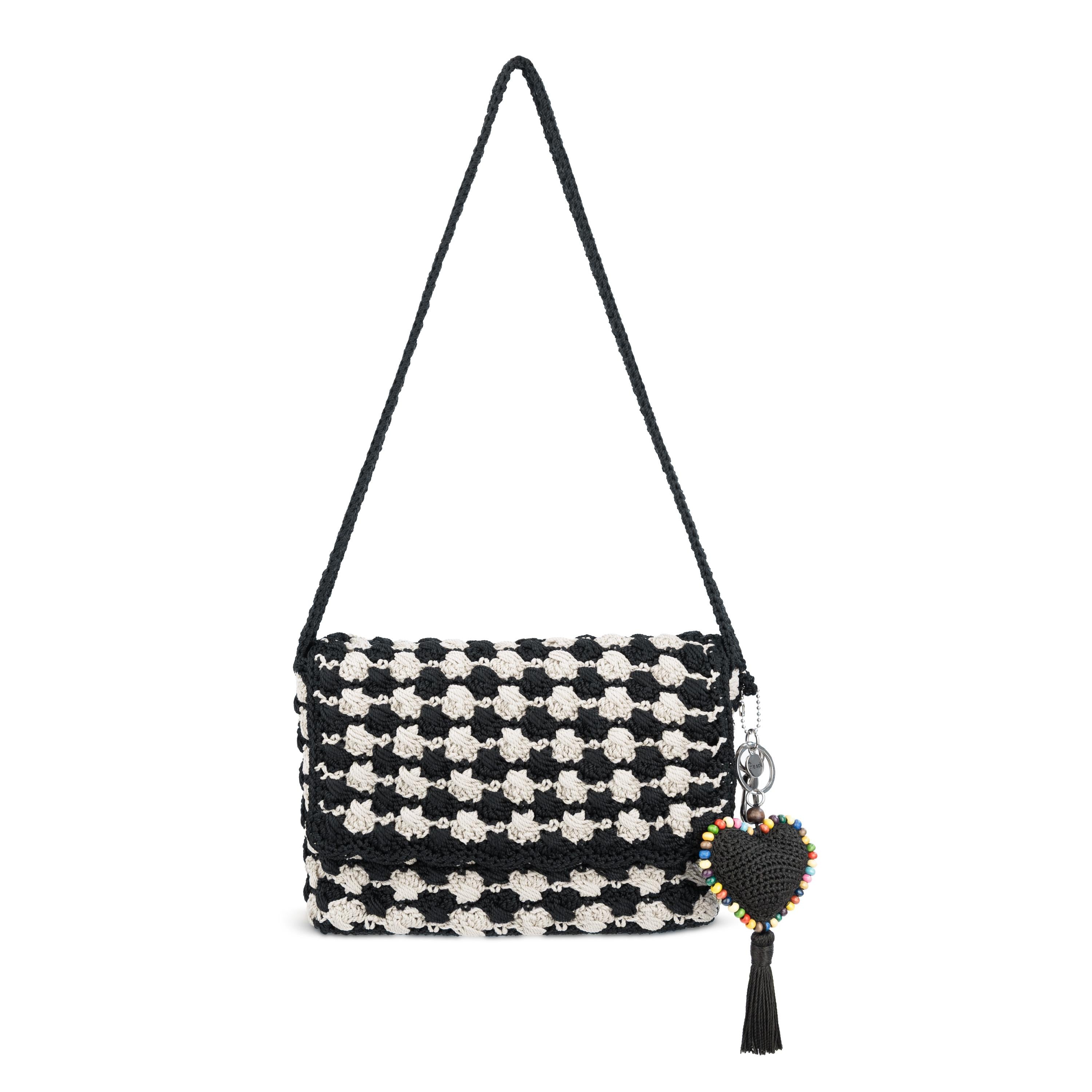 The Sak Marlow Flap Shoulder Bag - Hand Crochet - Black Ecru Shell