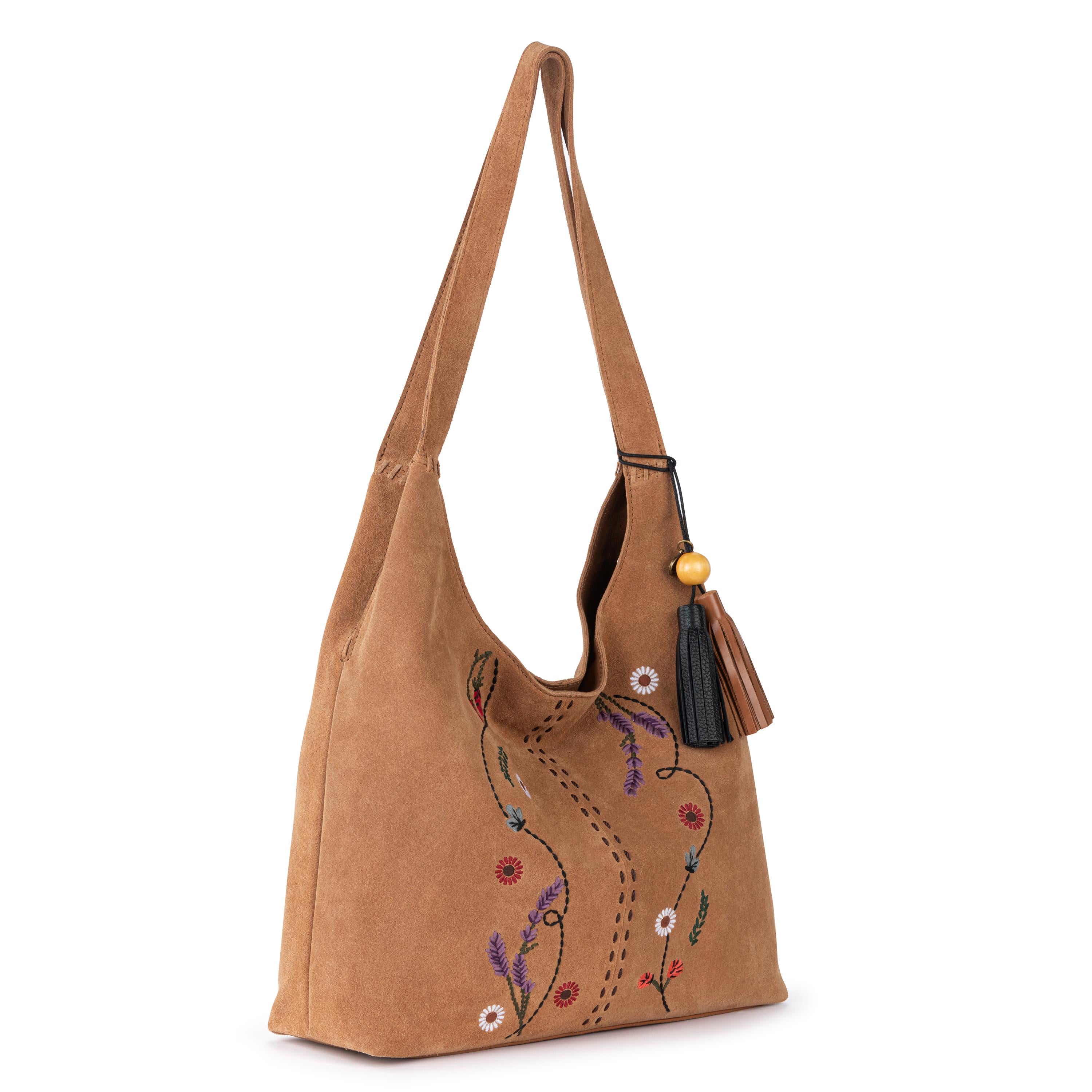 The Sak Huntley Hobo - Leather - Tan Suede Whimsy Floral Embroidery