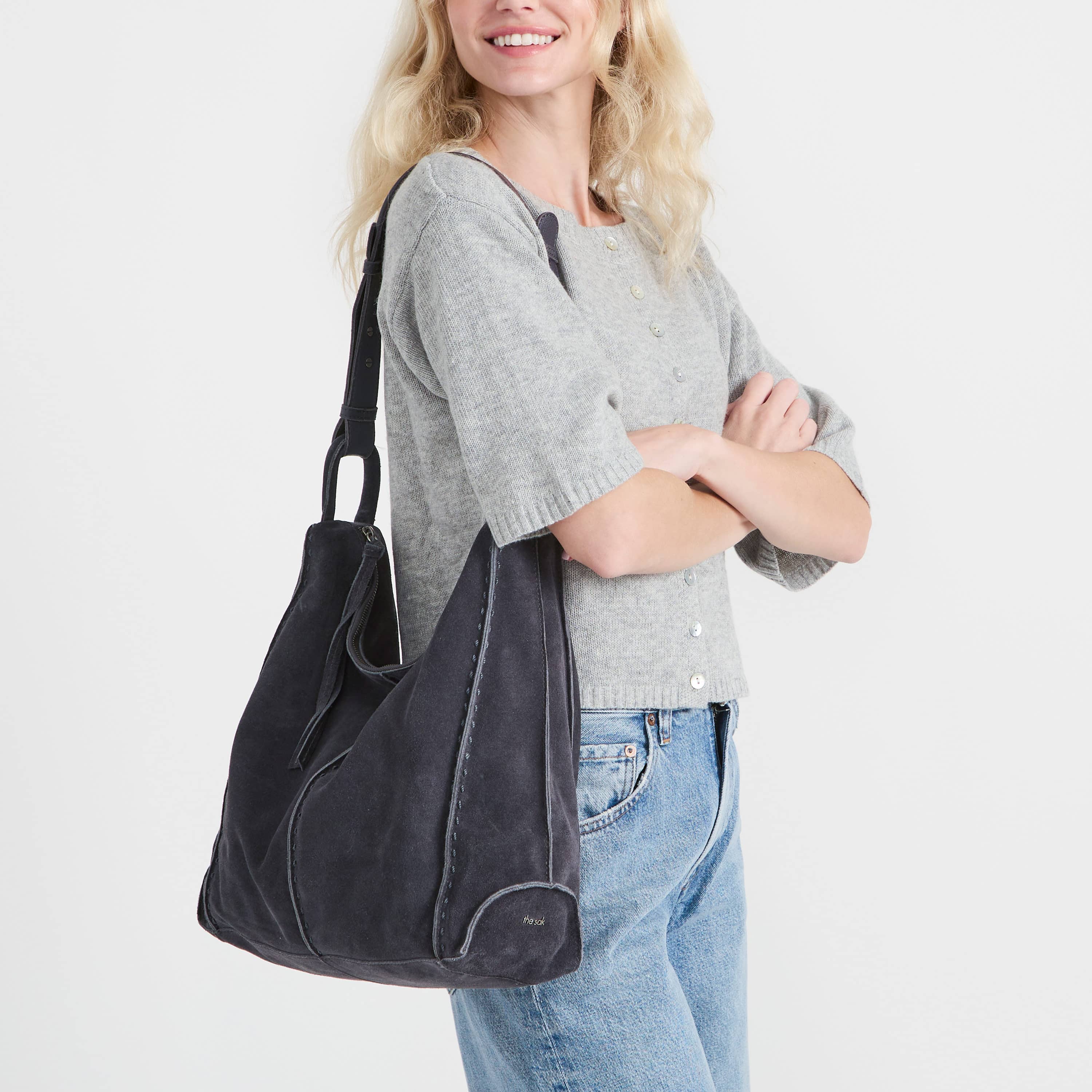 The Sak Los Feliz Bucket Hobo - Leather - Storm Grey Suede