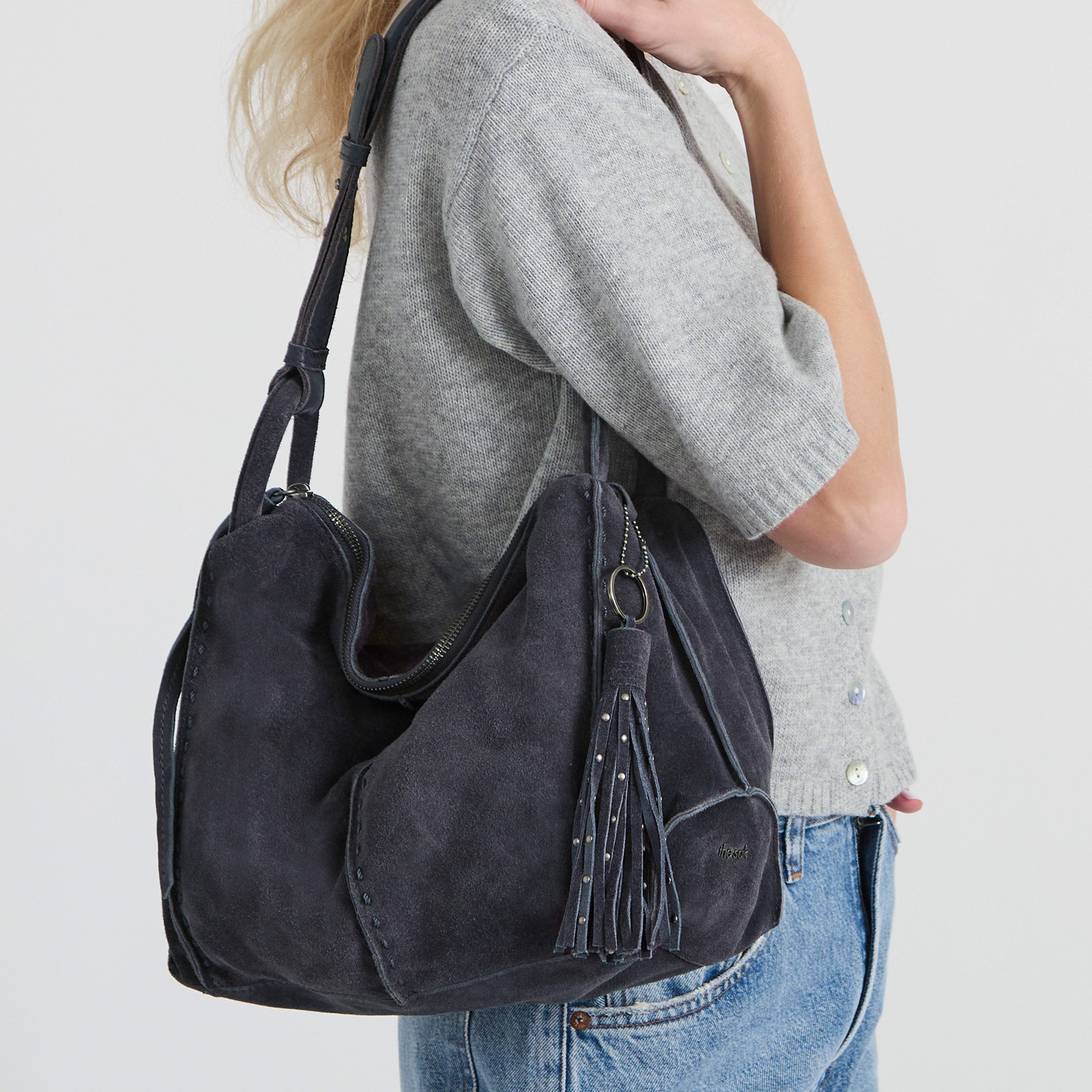 The Sak Los Feliz Hobo - Leather - Storm Grey Suede