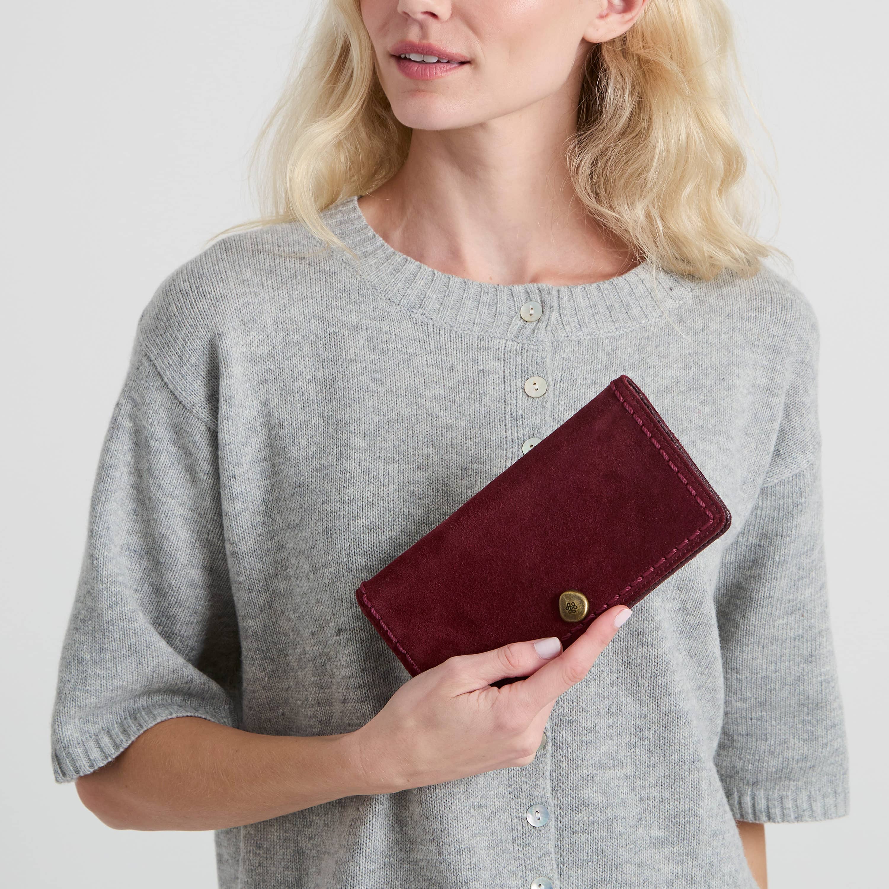 The Sak Mira Large Wallet - Leather - Black Cherry Suede