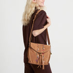 The Sak Silverlake Flap Crossbody - Leather - Tan Suede Whimsy Floral Embroidery