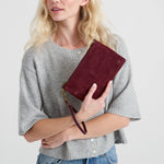 The Sak Vita Convertible Wristlet - Leather - Black Cherry Suede