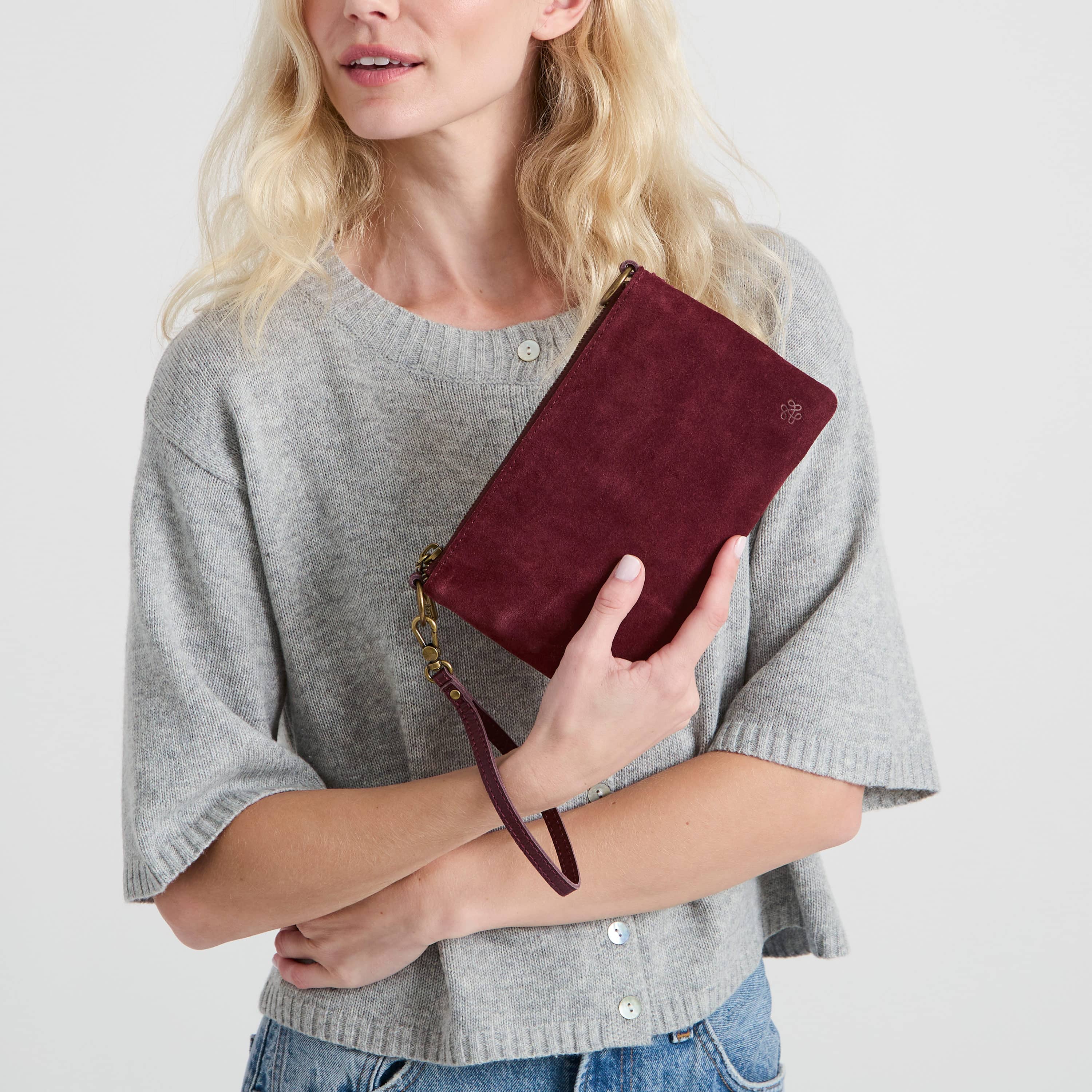 The Sak Vita Convertible Wristlet - Leather - Black Cherry Suede