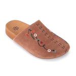 The Sak Bolinas Clog - Leather - Tobacco Suede Whimsy Floral Embroidery