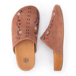 The Sak Bolinas Clog - Leather - Tobacco Suede Whimsy Floral Embroidery