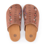 The Sak Bolinas Clog - Leather - Tobacco Suede Whimsy Floral Embroidery