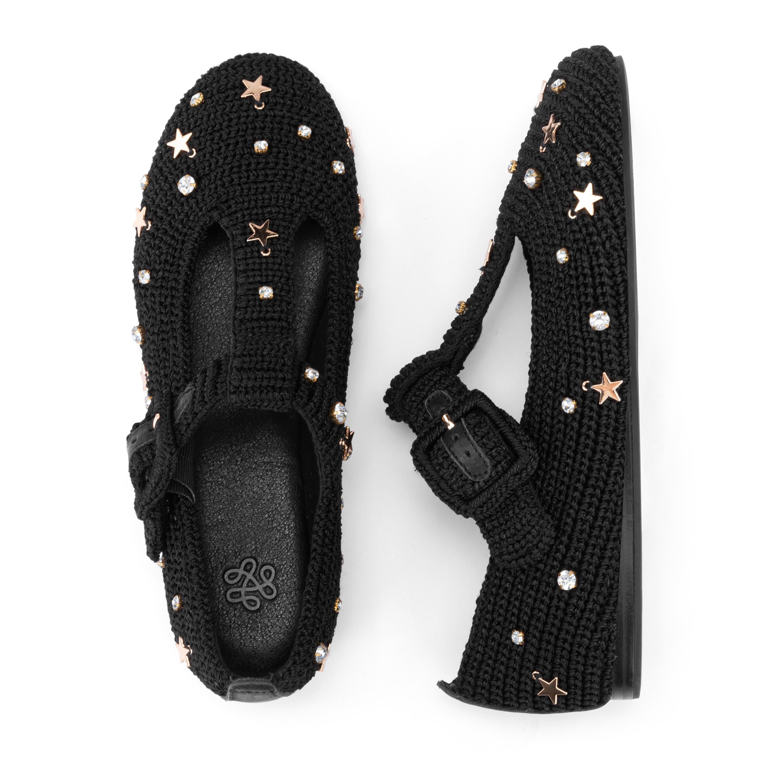 The Sak Leland T Strap Ballet Flat - Hand Crochet - Black Star Beads