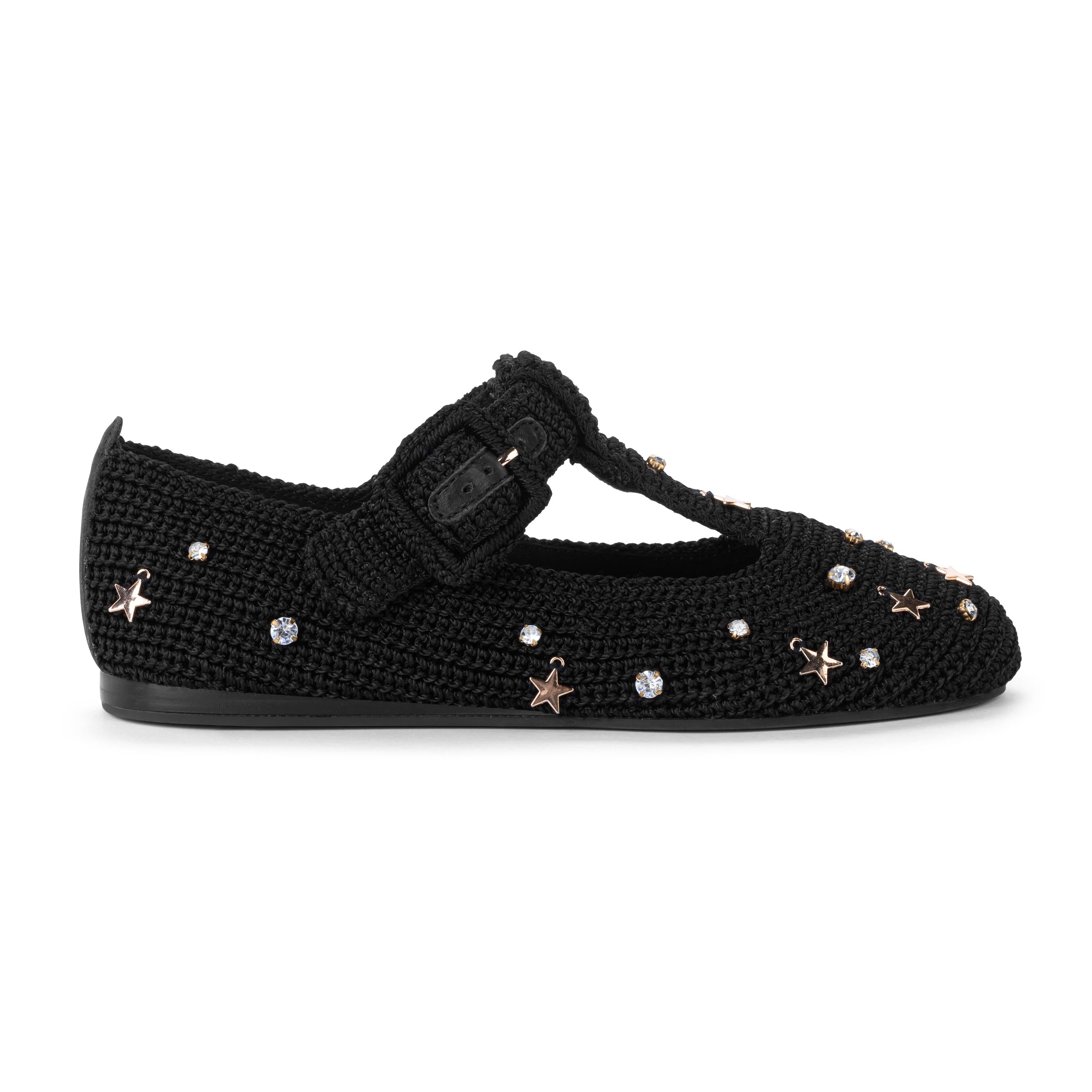 The Sak Leland T Strap Ballet Flat - Hand Crochet - Black Star Beads
