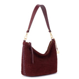 The Sak Juniper Small Hobo - Leather - Black Cherry Suede Woven