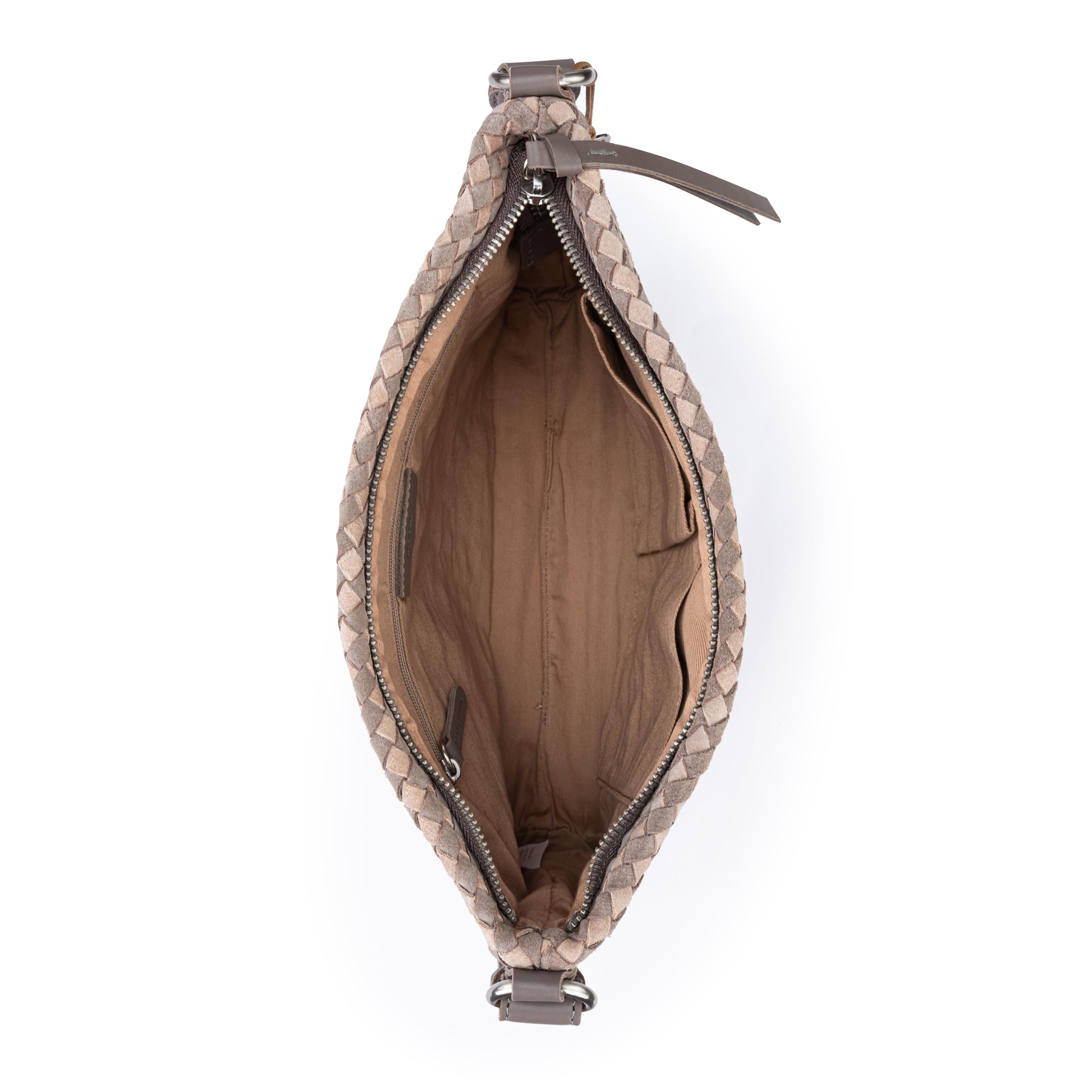 The Sak Juniper Small Hobo - Leather - Mushroom Suede Sand Suede Woven