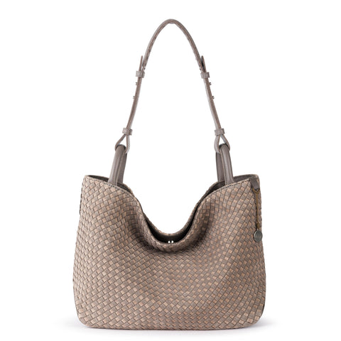 The Sak Los Feliz Medium Tote - Leather - Mushroom Suede Sand Suede Woven