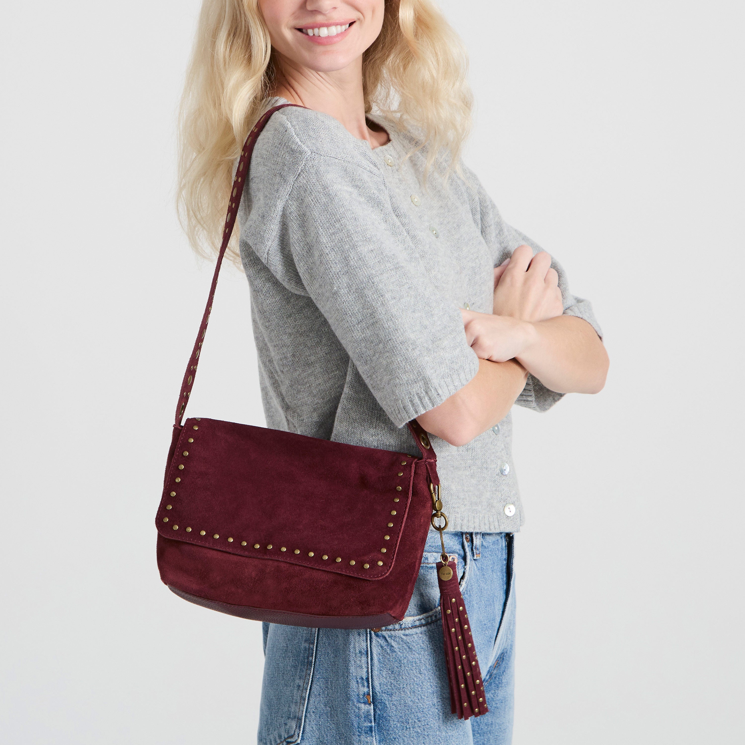 The Sak Marlow Flap Shoulder - Leather - Black Cherry Suede Belt