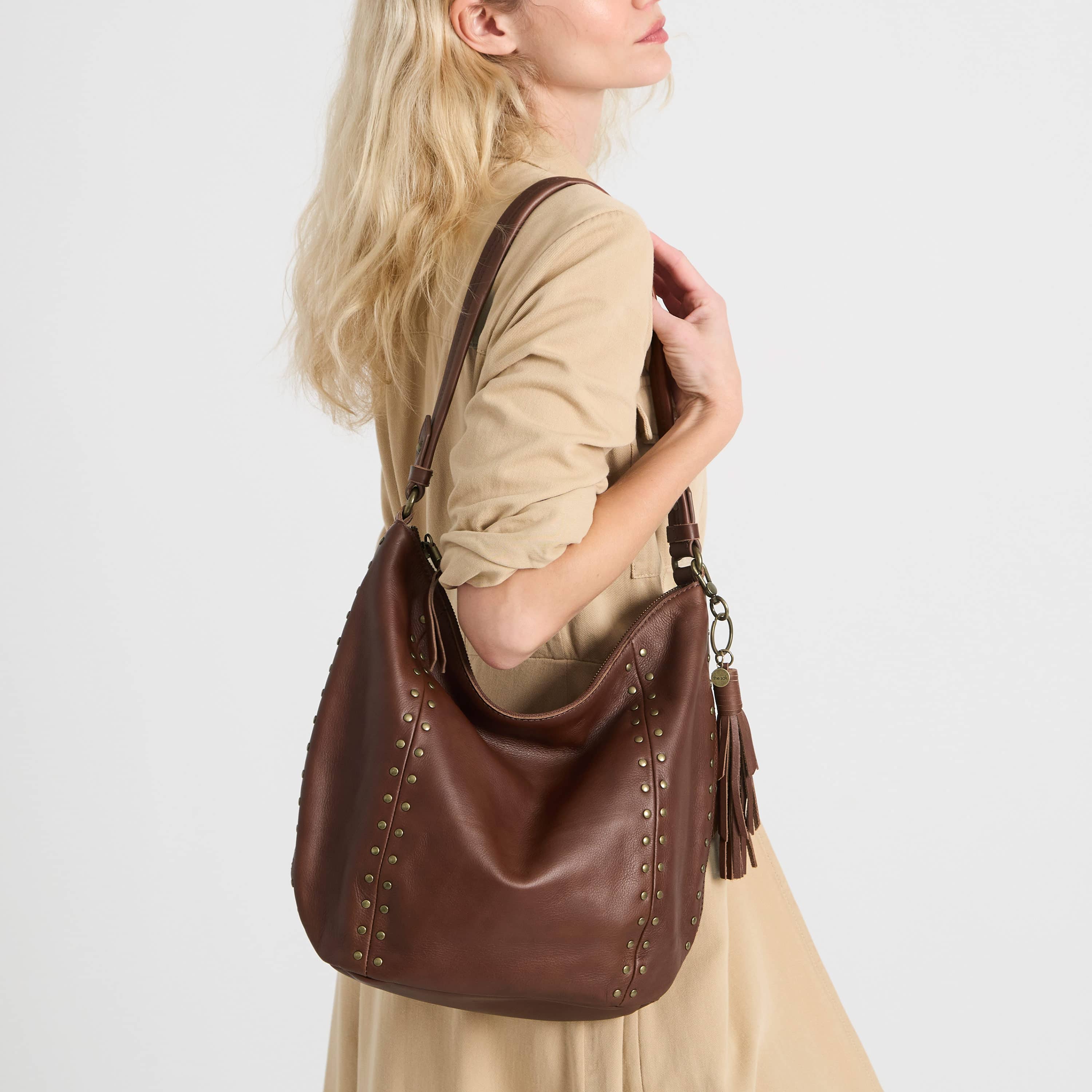 The Sak Sequoia Hobo - Leather - Whiskey Gold Stud