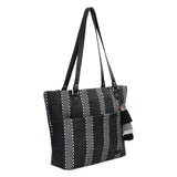 Sakroots Banyan Shoulder Tote - Straw - Black Metallic Woven