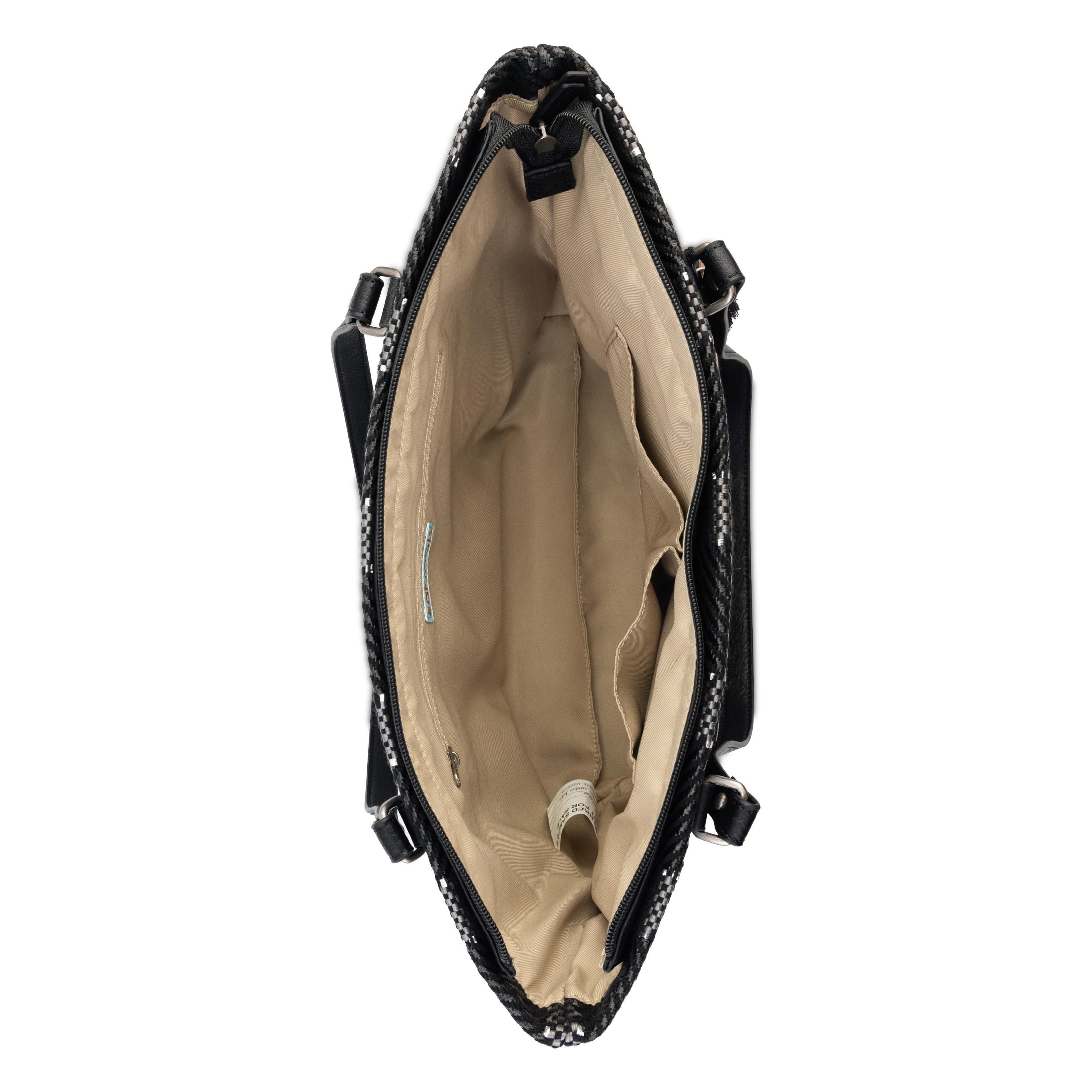 Sakroots Banyan Shoulder Tote - Straw - Black Metallic Woven