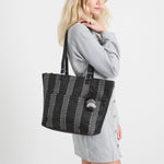 The Sak Banyan Shoulder Tote - Straw - Black Metallic Woven