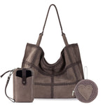 The Sak Los Feliz Large Tote Pouch 3 Piece Set - Leather - Mushroom Suede