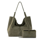 The Sak Los Feliz Large Tote and Iris Smartphone Wallet Bundle - Leather - Moss Suede